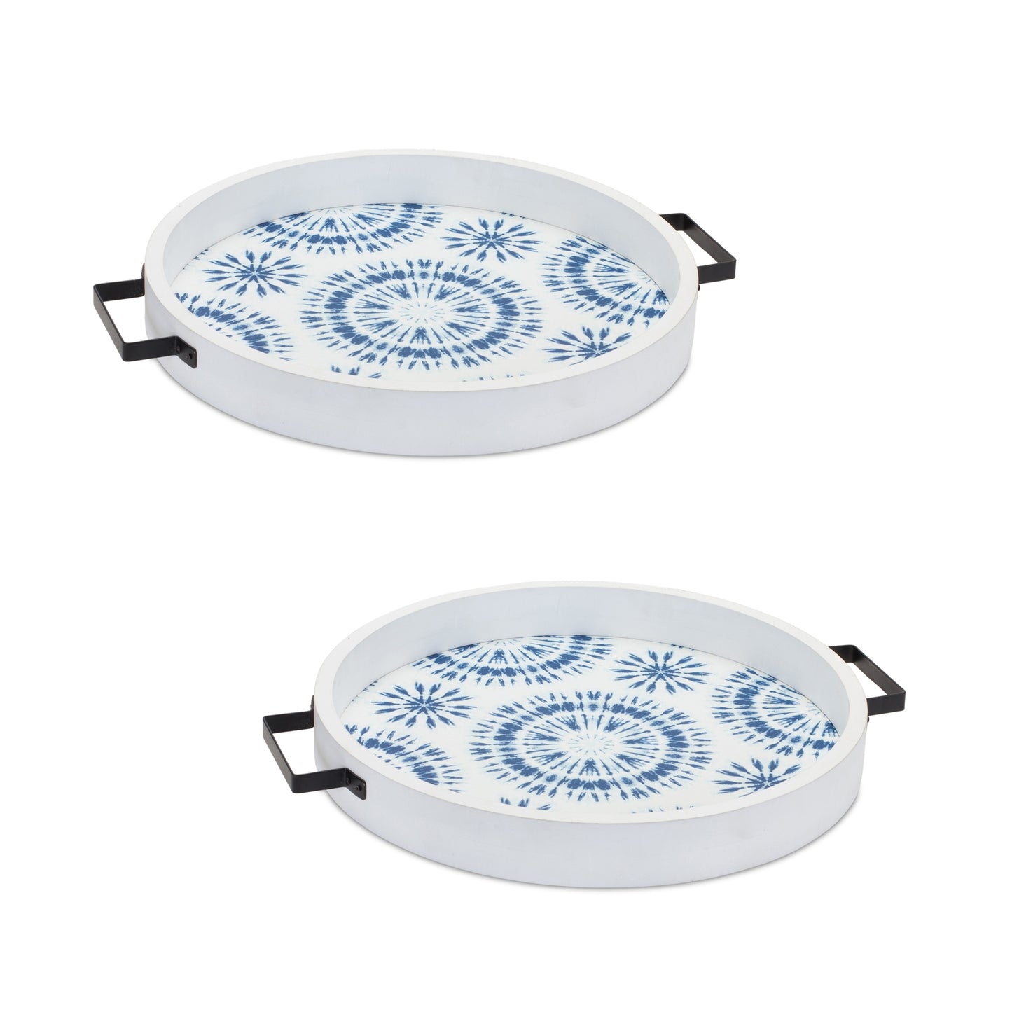 Round Wooden Tie-Dye Design Tray (Set of 2)