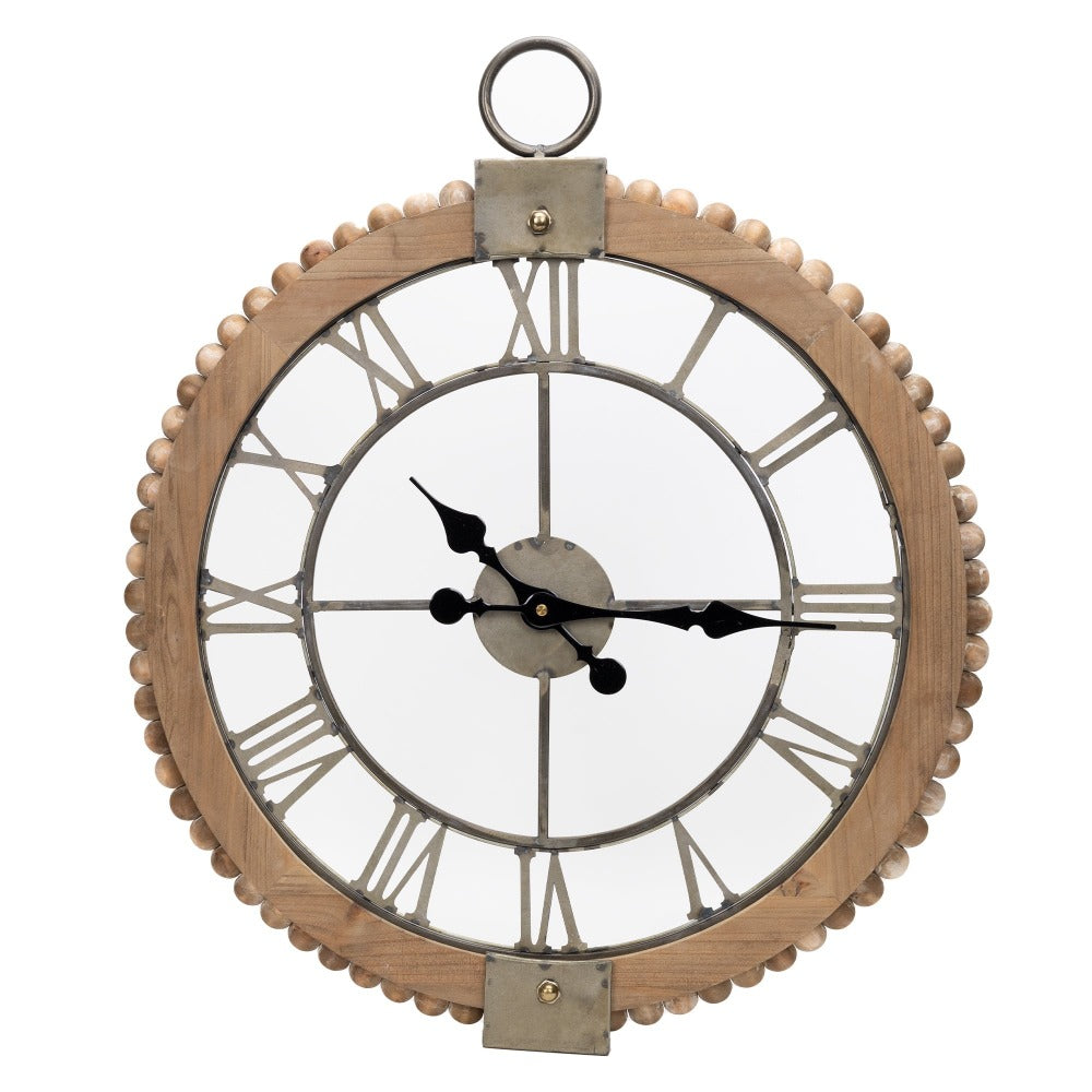 Beaded Wood Wall Clock with Metal Face 30"H