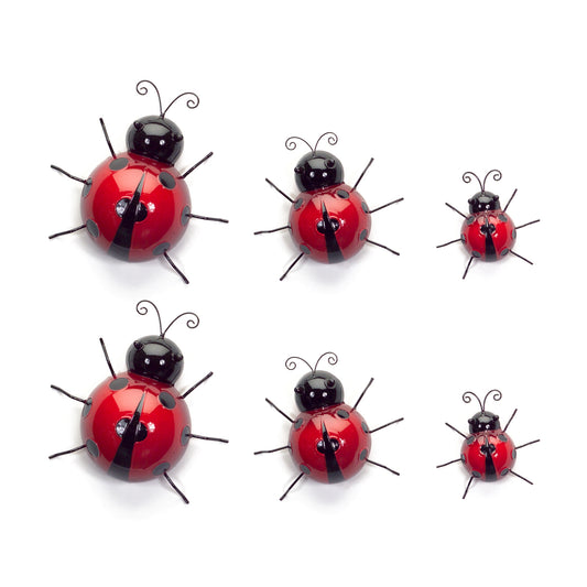 Wall Mountable Ladybugs (Set of 3) 6"H  8"H  10.5"H Metal