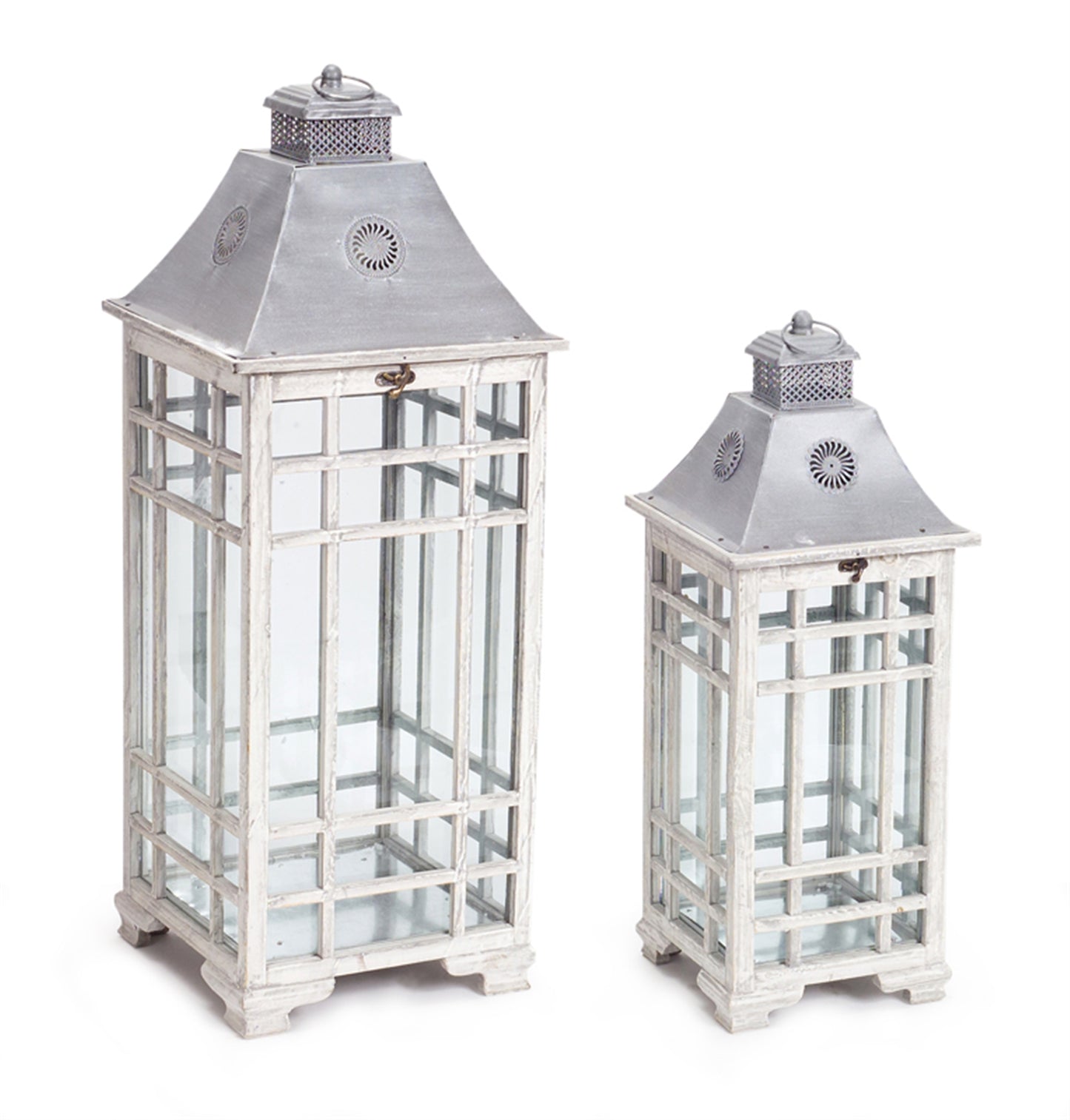 Traditional Farmhouse Lantern with Metal Lid (Set of 2)