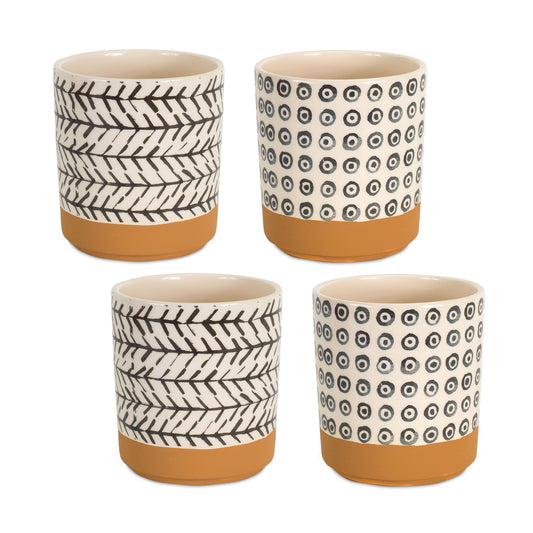 Geometric Patterned Pot with Terra Cotta Accent (Set of 4)