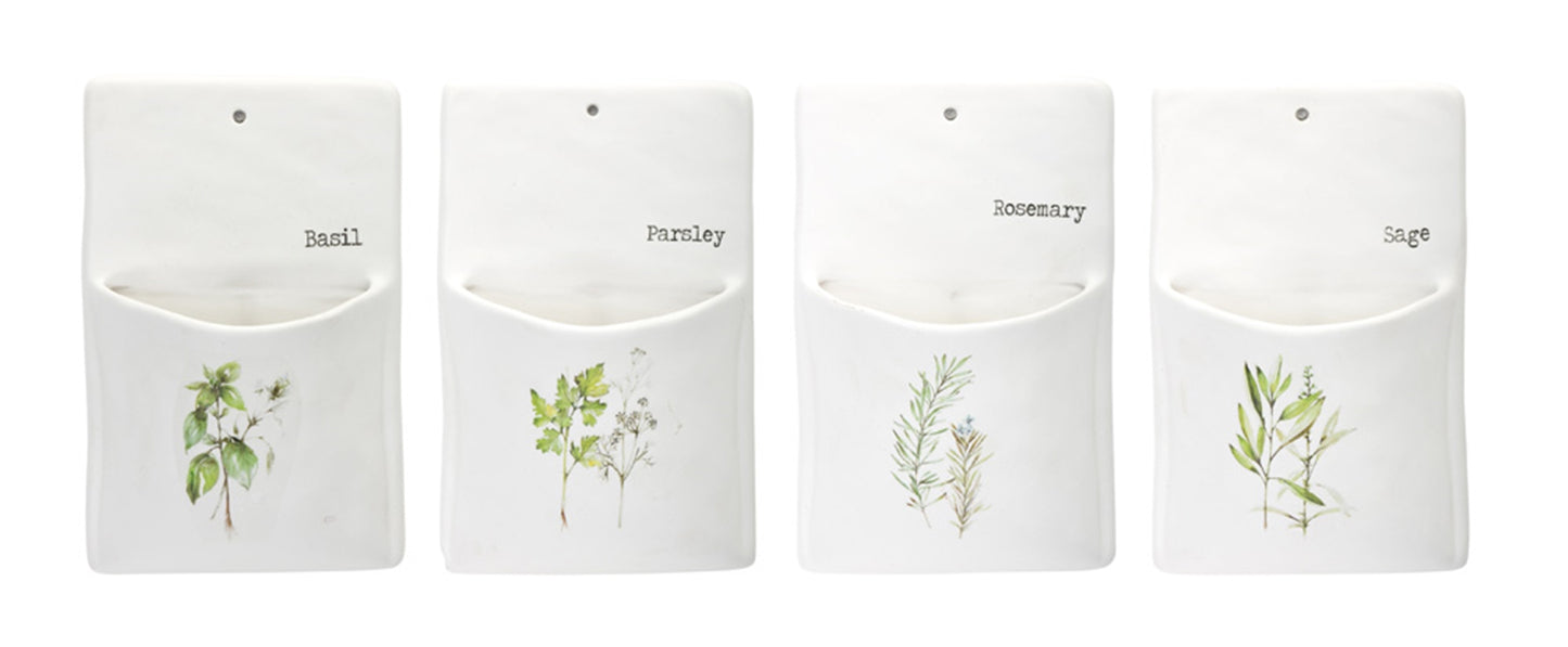 White Ceramic Herb Wall Pocket (Set of 4)