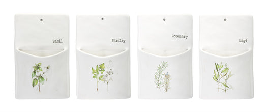 White Ceramic Herb Wall Pocket (Set of 4)