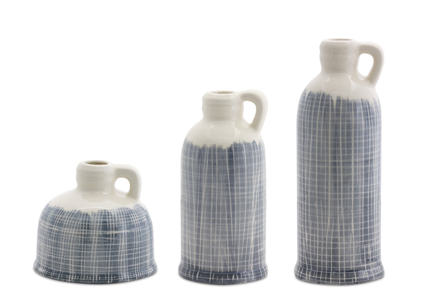 Terra Cotta Jug Vase with Navy Criss Cross Pattern (Set of 3)