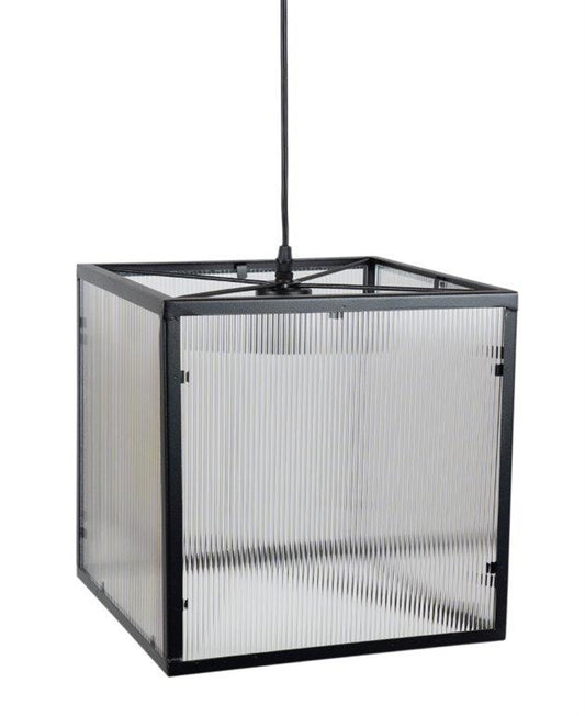 Iron Metal Hanging Lamp with Ribbed Acrylic 12"SQ