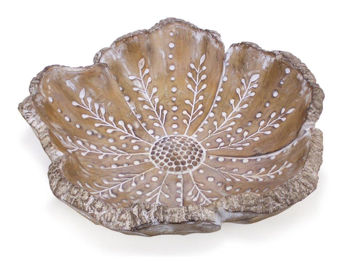 Carved Wood Design Flower Bowl 12.75"D