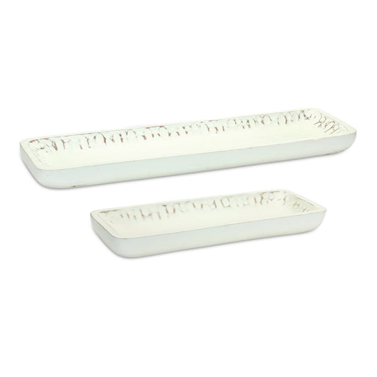 White Washed Mango Wood Dough Bowl Tray (Set of 2)