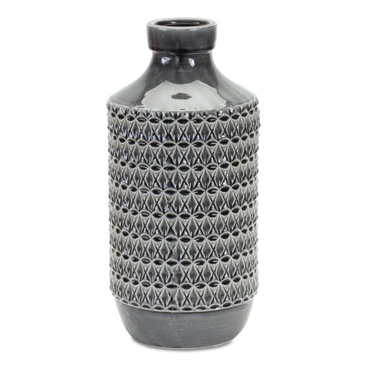 Goemetric Terra Cotta Vase with Black Finish 14"H