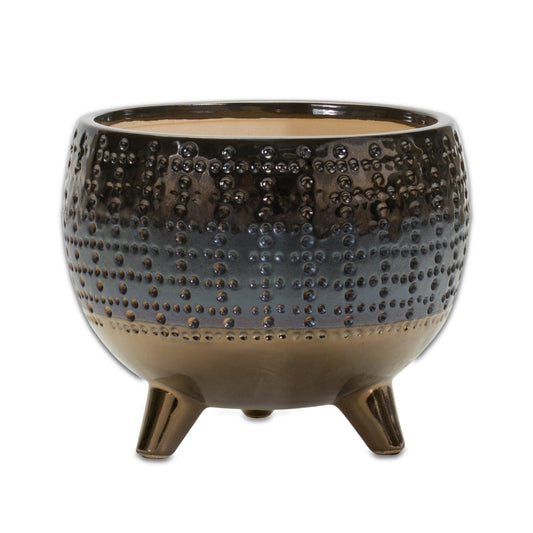 Dotted Ceramic Planter with Pewter Accent 6"H