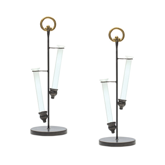 Iron Metal Propagation Tube Vase Stand (Set of 2)