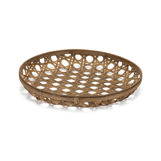 Large Round Bamboo Wooden Tray 22.25"D