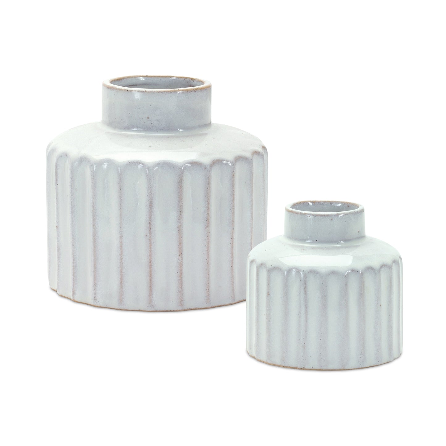 Ribbed Porcelain Vase with Washed Finish (Set of 2)