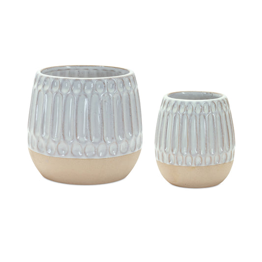 Ribbed Porcelain Vase with Two Tone Design (Set of 2)