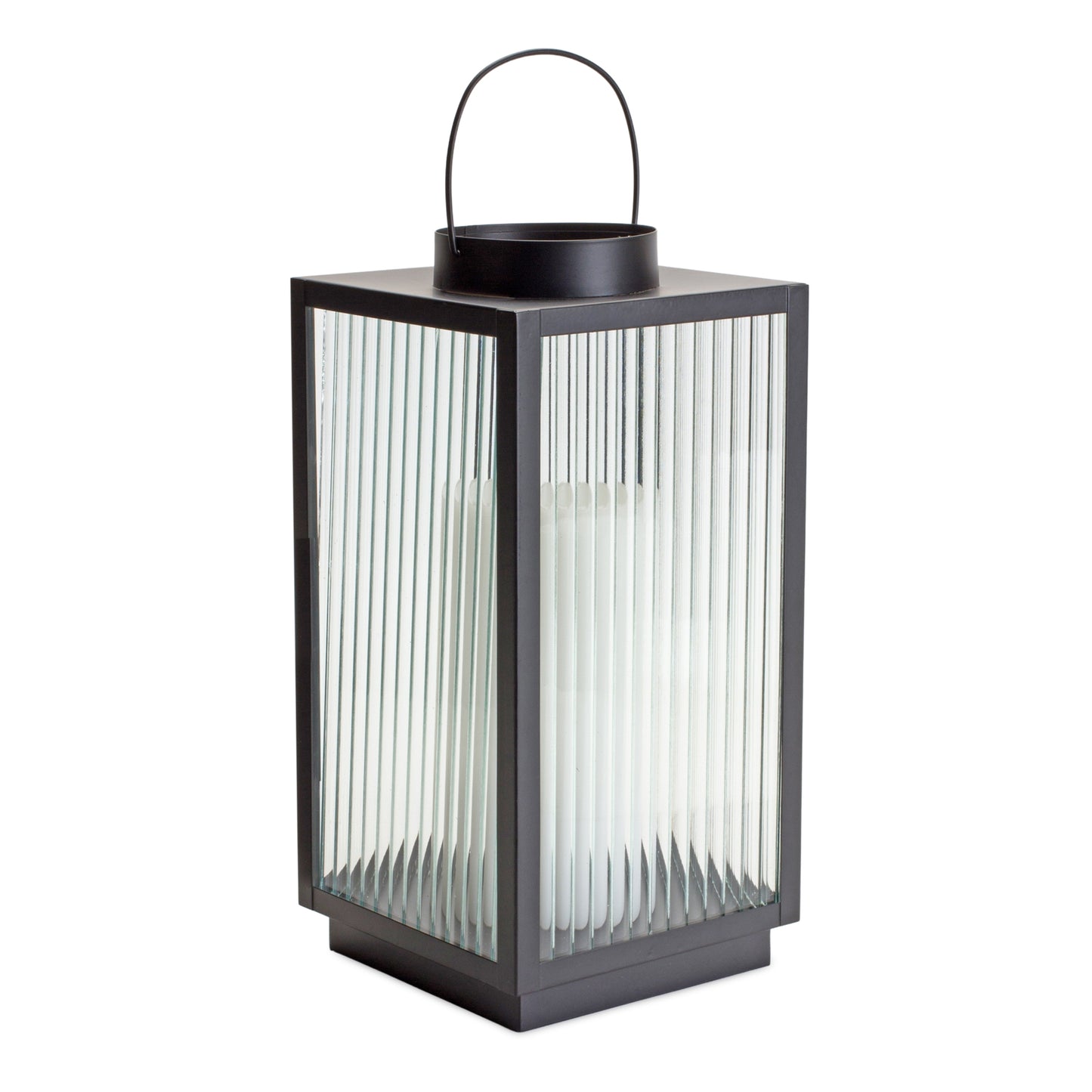 Iron Metal Lantern with Ribbed Glass