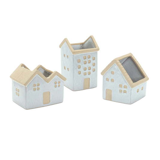 Neutral Porcelain House Planter (Set of 3)