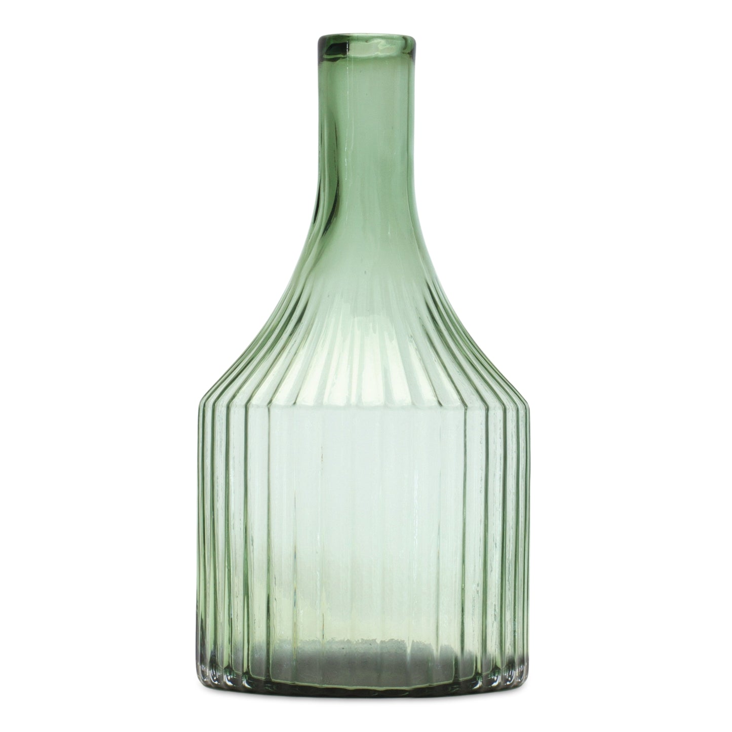 Sage Ribbed Glass Bottle Neck Vase 10.75"H