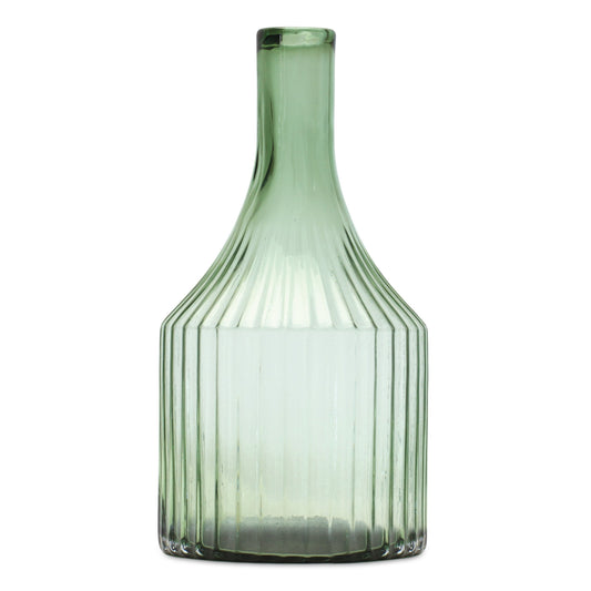 Sage Ribbed Glass Bottle Neck Vase 10.75"H