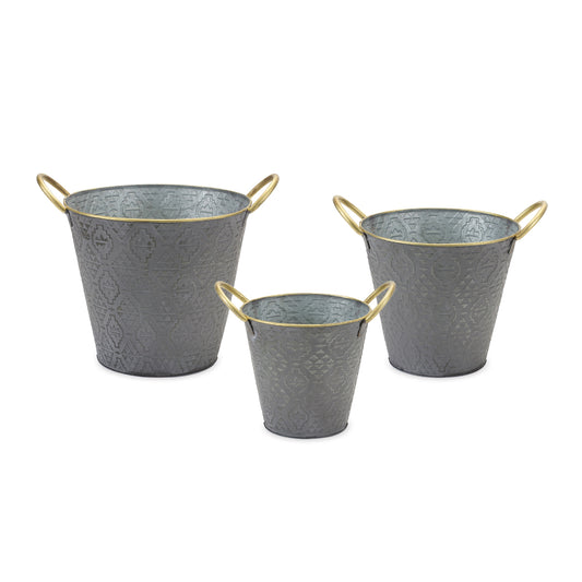 Metal Aztec Pail Planter (Set of 3)