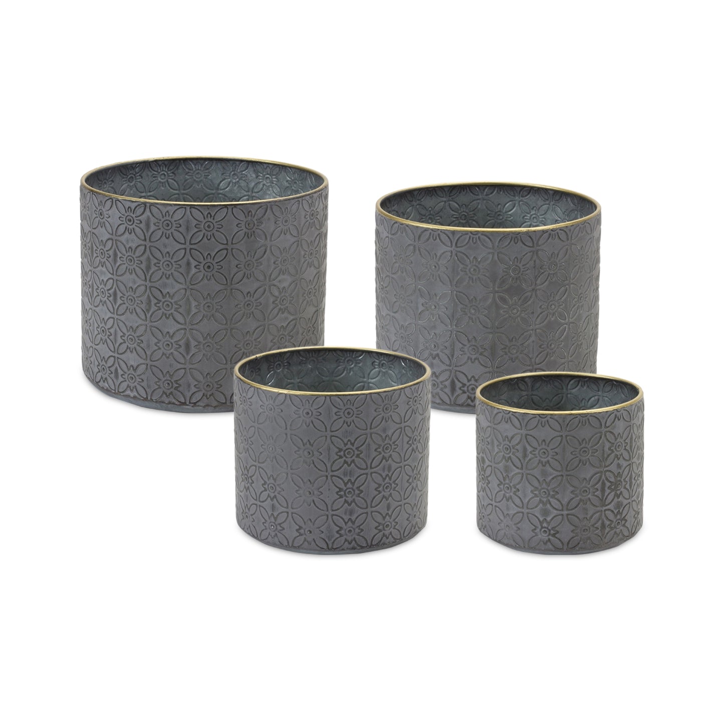 Ornate Geometric Metal Planter (Set of 4)