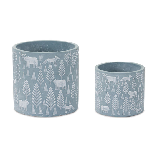 Woodland Winter Stone Planter (Set of 2)