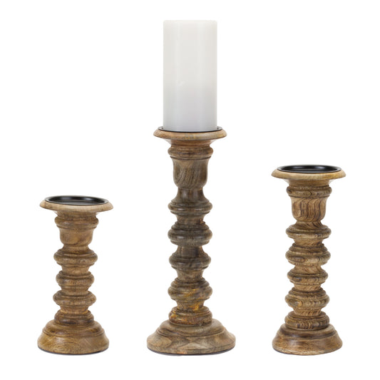 Candle Holder (Set of 3) 8"H, 9.75"H, 12"H Wood