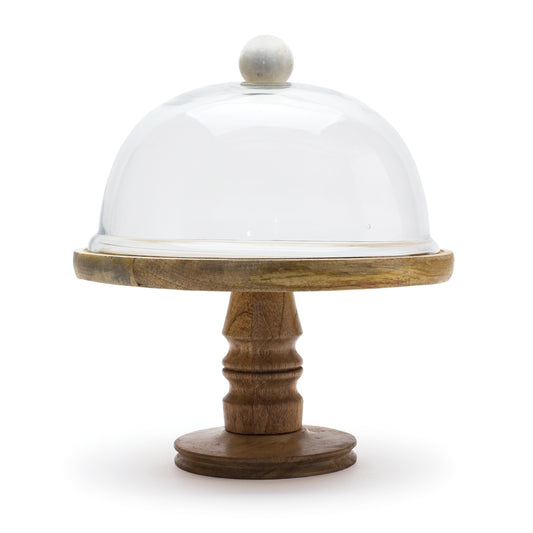 Glass Cloche with Wood Pedestal 10.5"D