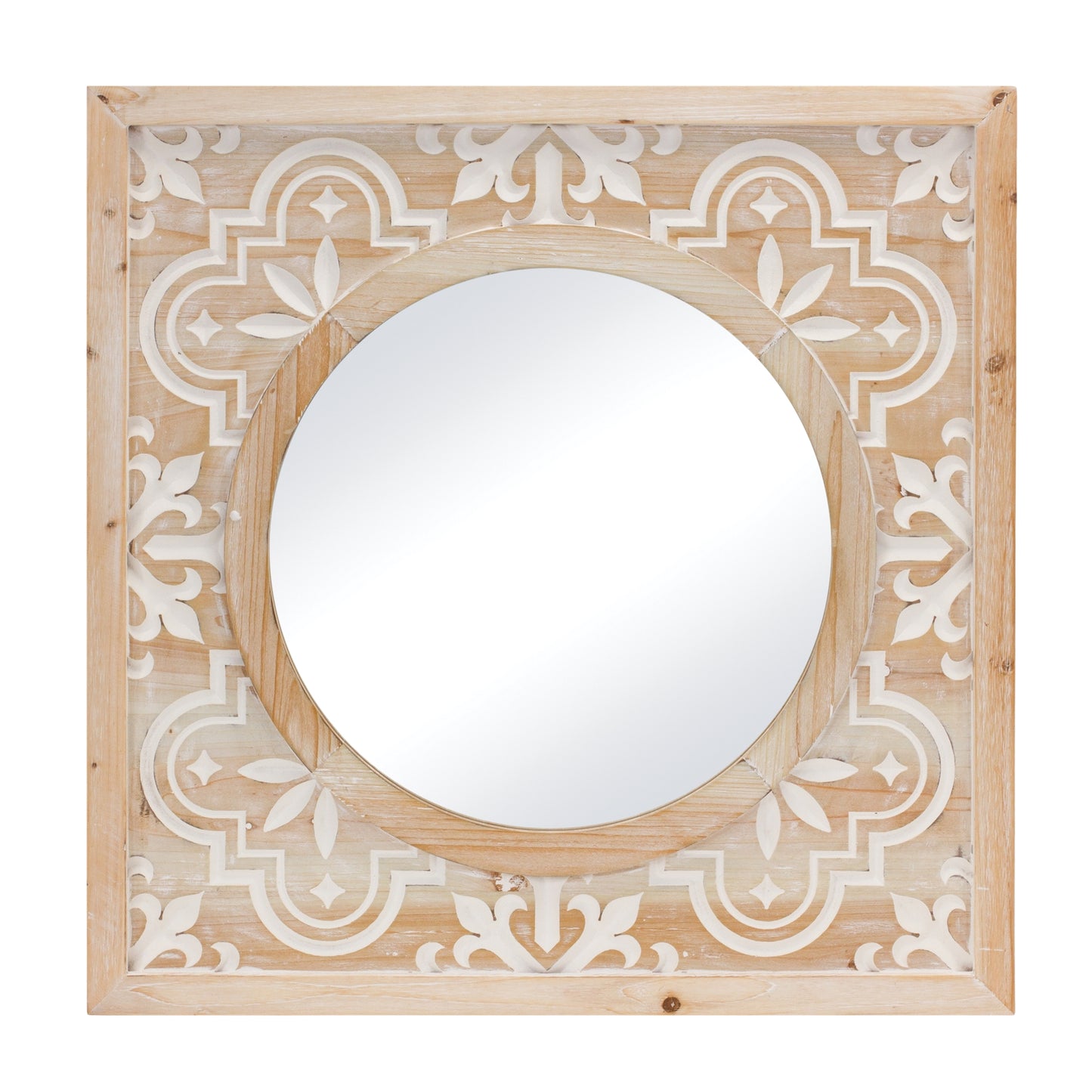 Ornate Carved Wood Wall Mirror 23.25"SQ