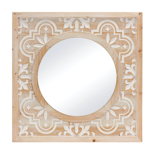 Ornate Carved Wood Wall Mirror 23.25"SQ