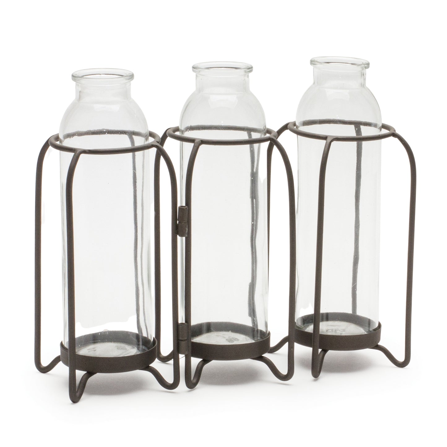 Bottle Vases in Iron Holder 19.75"L