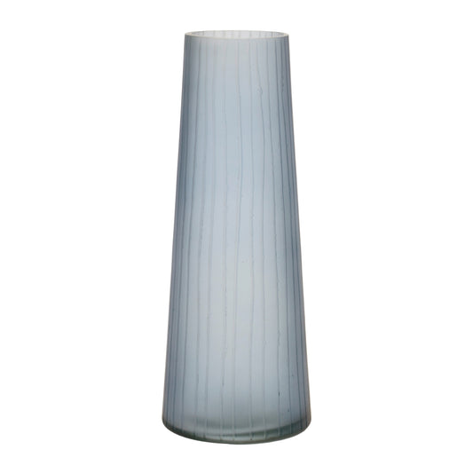 Etched Ribbed Glass Vase 11.75"H