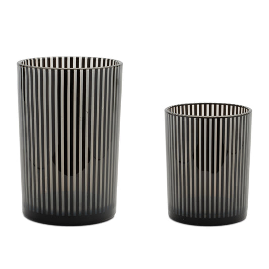 Striped Glass Candle Holder (Set of 2)