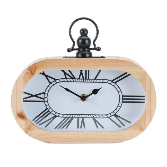 Wooden Oval Table Clock 9.5"L