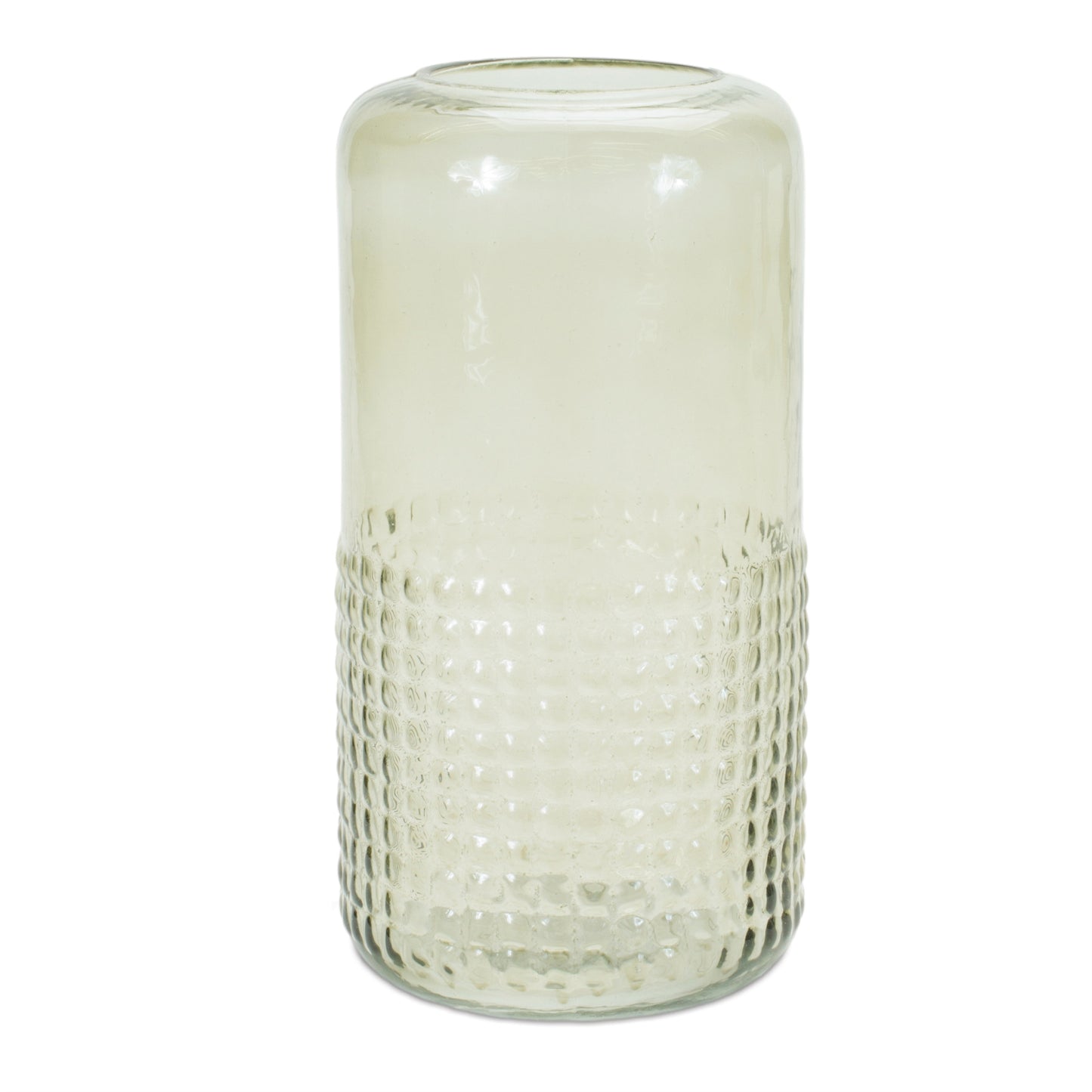 Green Textured Glass Candle Holder Vase 9.5"H