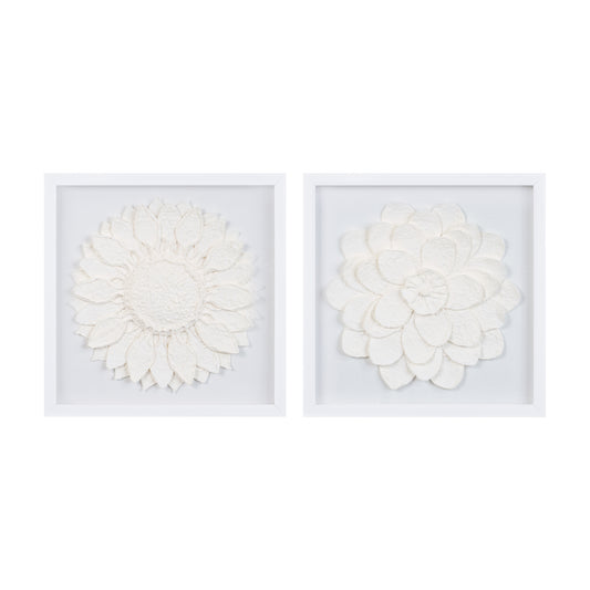 Framed Floral Wall Plaque Under Glass (Set of 2)