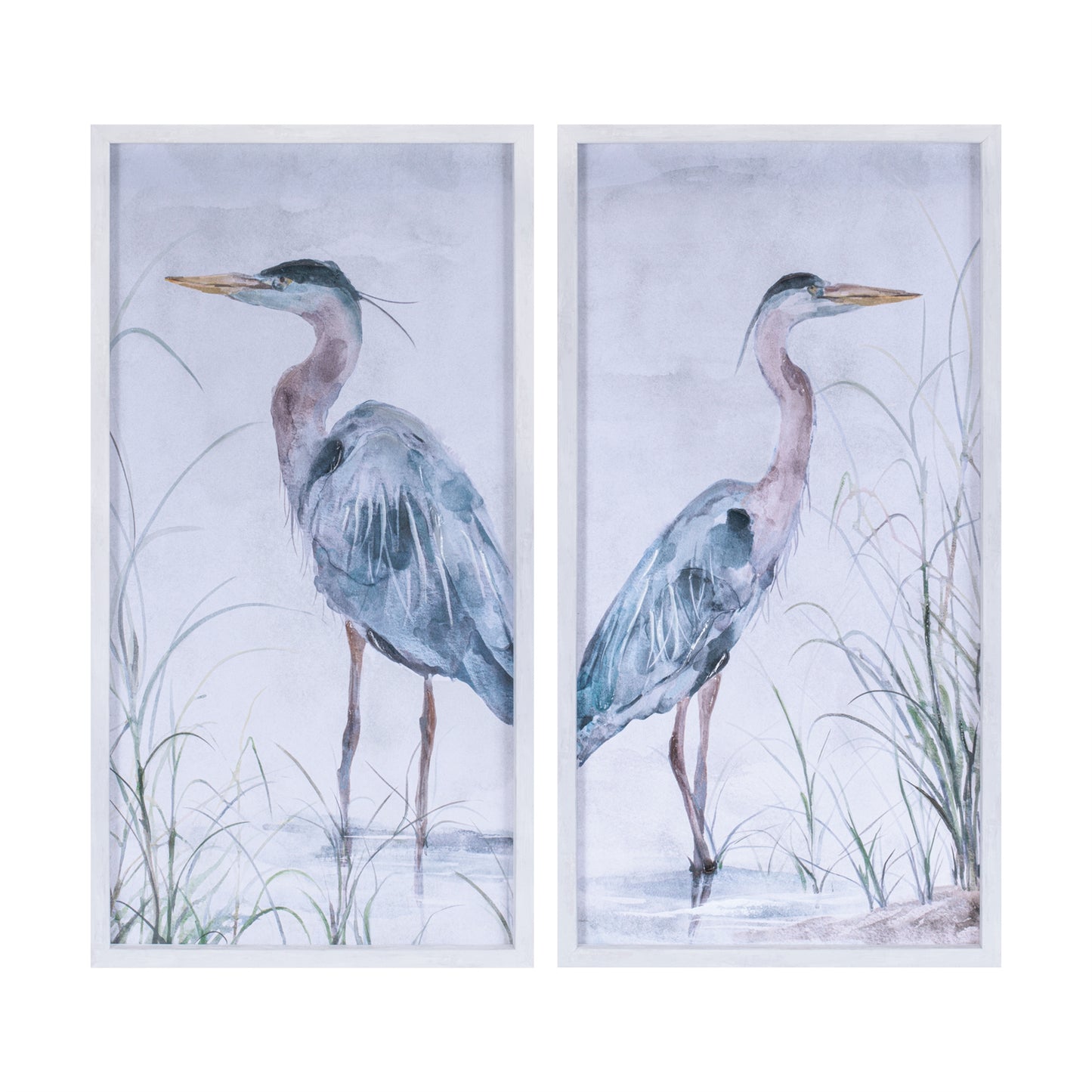 Framed Lake Heron Bird Wall Print (Set of 2)