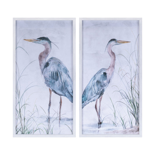 Framed Lake Heron Bird Wall Print (Set of 2)