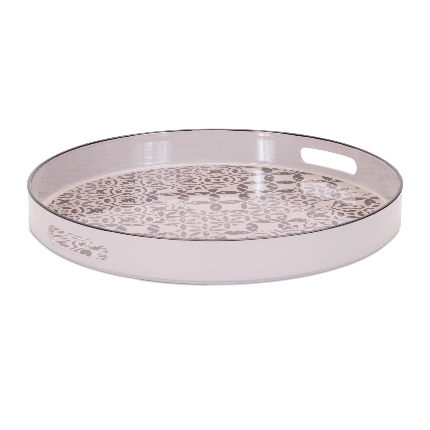 Round Ornate Geometric Print Tray 17.5"D