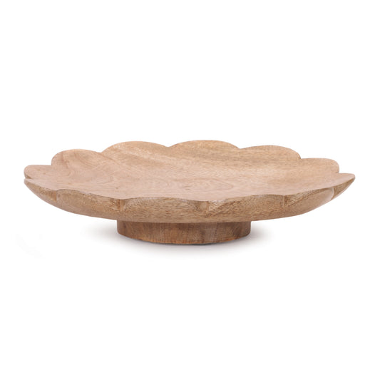 Mango Wood Flower Bowl on Pedestal 9"D