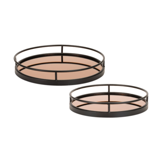 Mirror Tray with Modern Metal Frame (Set of 2)